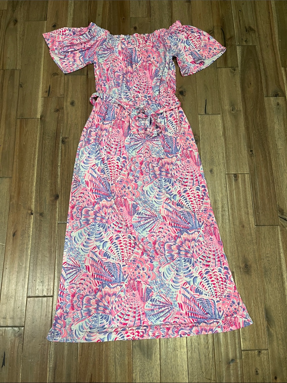 Lilly Pulitzer Moriah Midi Dress Raz Berry Sea You Soon Off Shoulder Small NWT
